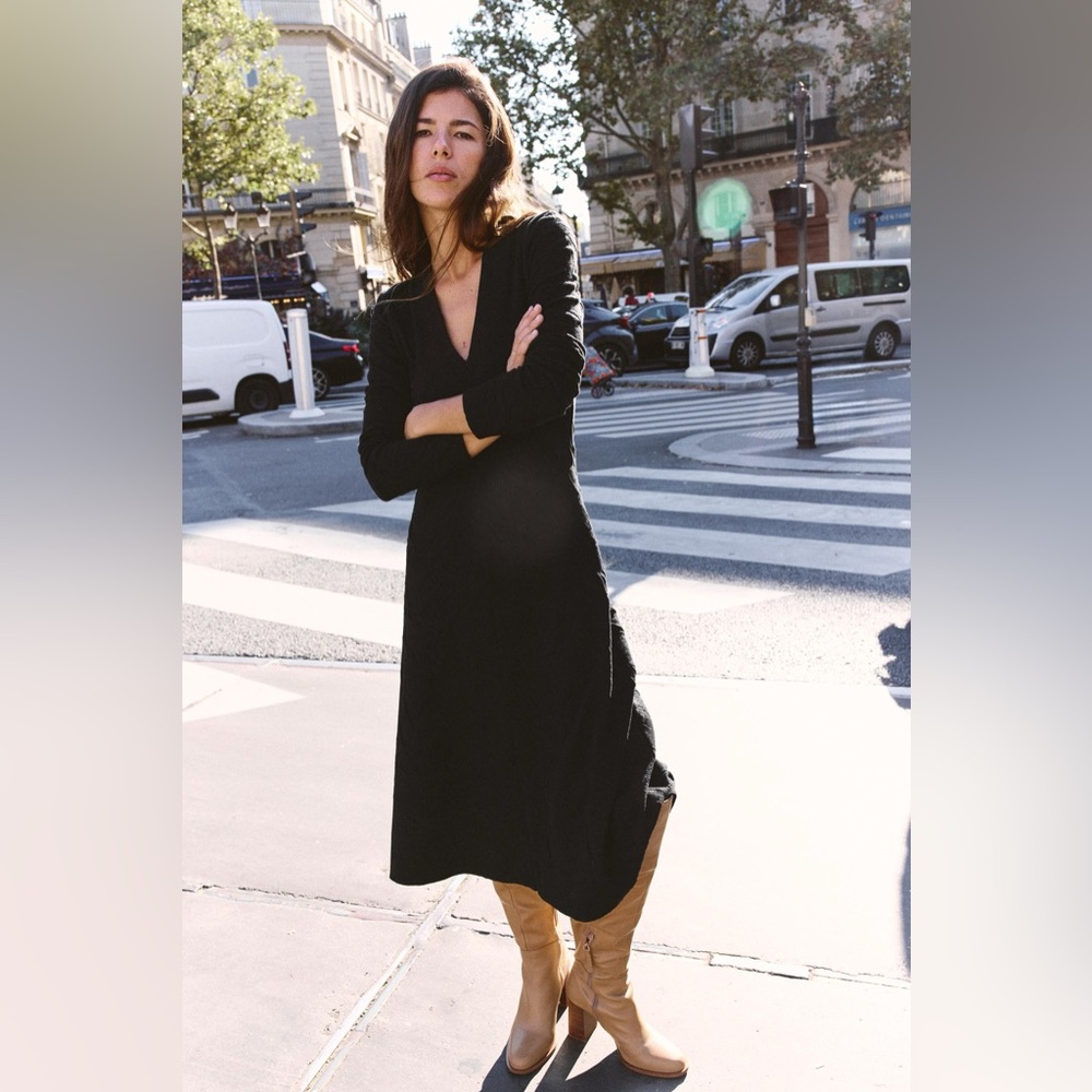 NEW Zara Jacquard Black Midi Dress - Medium